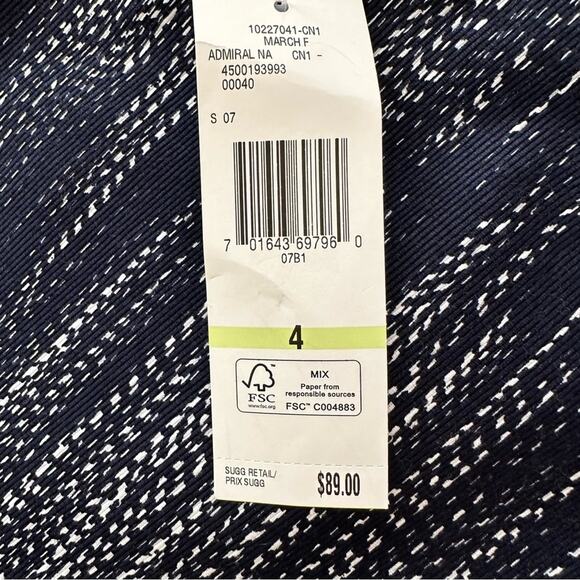 Jones New York Skirt Cotton Navy White Print Pencil Knee Length Tailored Size 4 - Picture 9 of 11